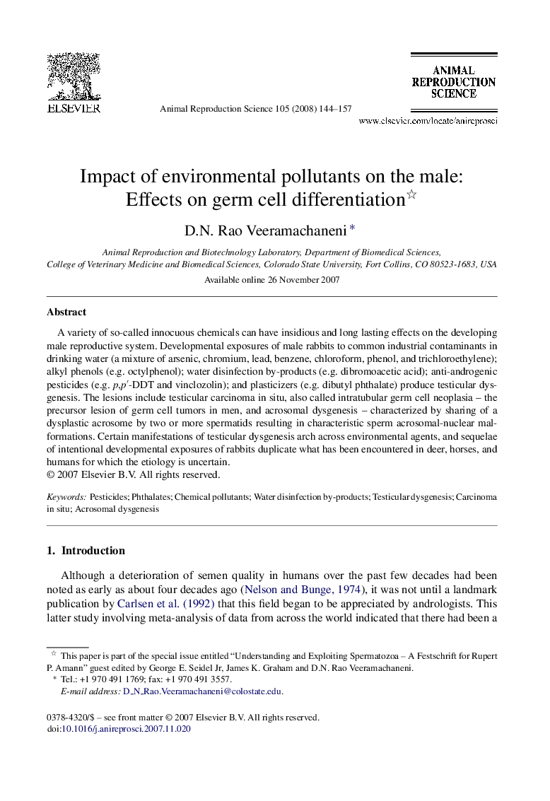 Impact of environmental pollutants on the male: Effects on germ cell differentiation 