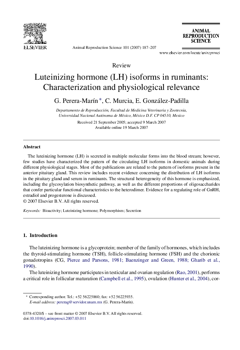 Luteinizing hormone (LH) isoforms in ruminants: Characterization and physiological relevance