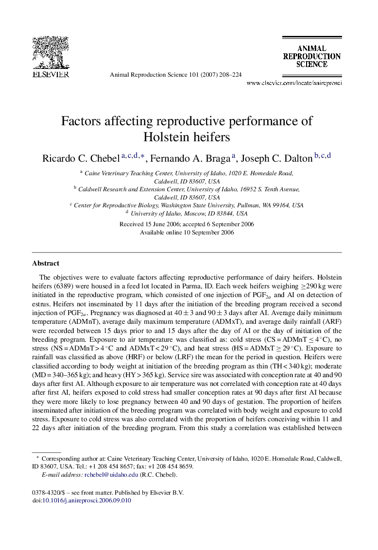 Factors affecting reproductive performance of Holstein heifers