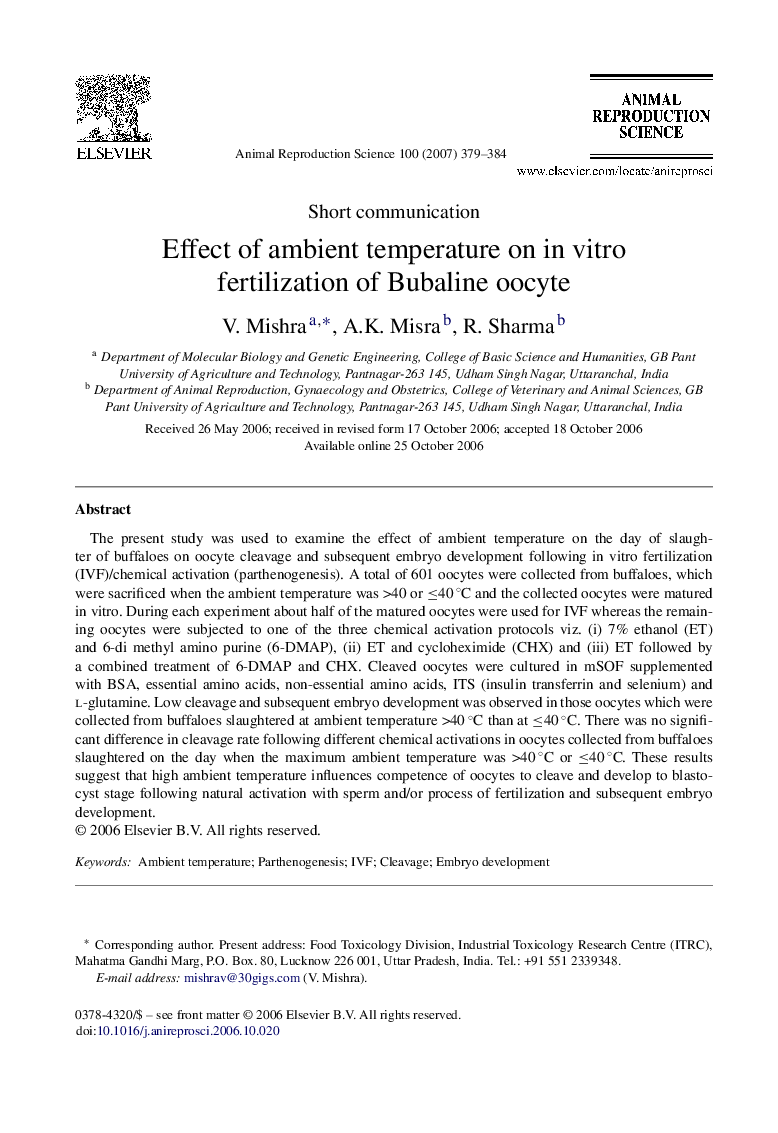 Effect of ambient temperature on in vitro fertilization of Bubaline oocyte