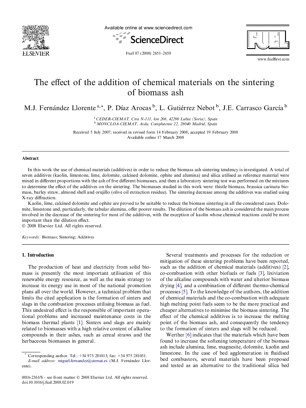 The effect of the addition of chemical materials on the sintering of biomass ash