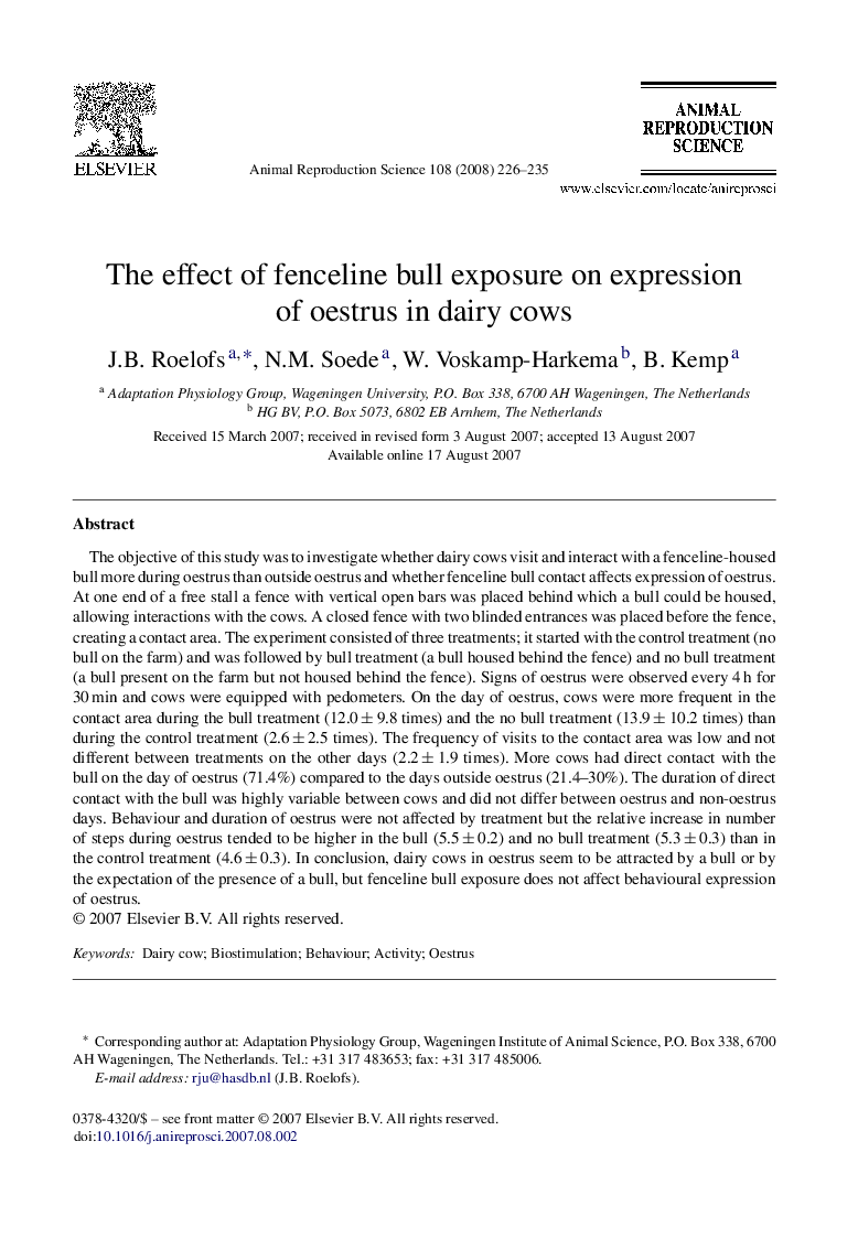 The effect of fenceline bull exposure on expression of oestrus in dairy cows