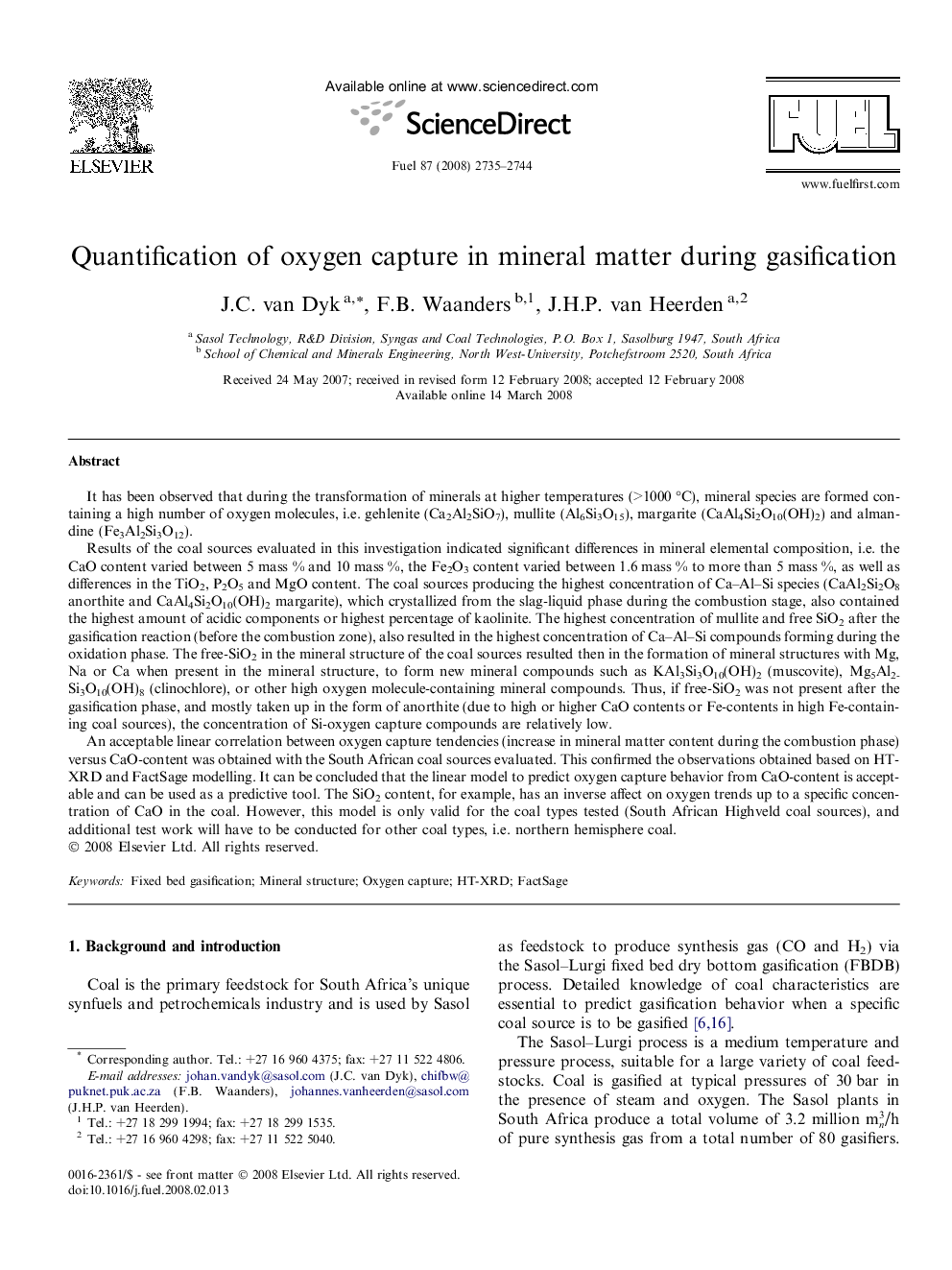 Quantification of oxygen capture in mineral matter during gasification