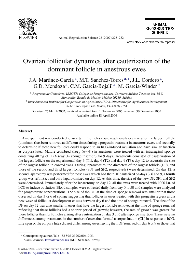 Ovarian follicular dynamics after cauterization of the dominant follicle in anestrous ewes