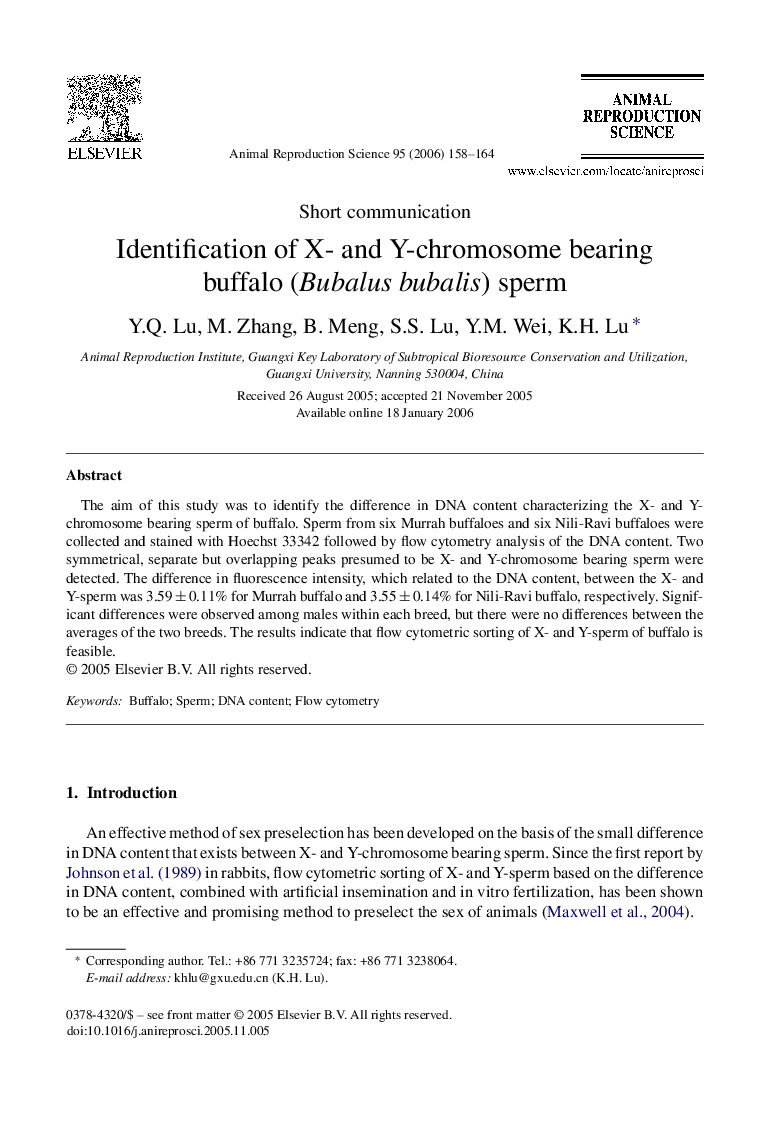 Identification of X- and Y-chromosome bearing buffalo (Bubalus bubalis) sperm