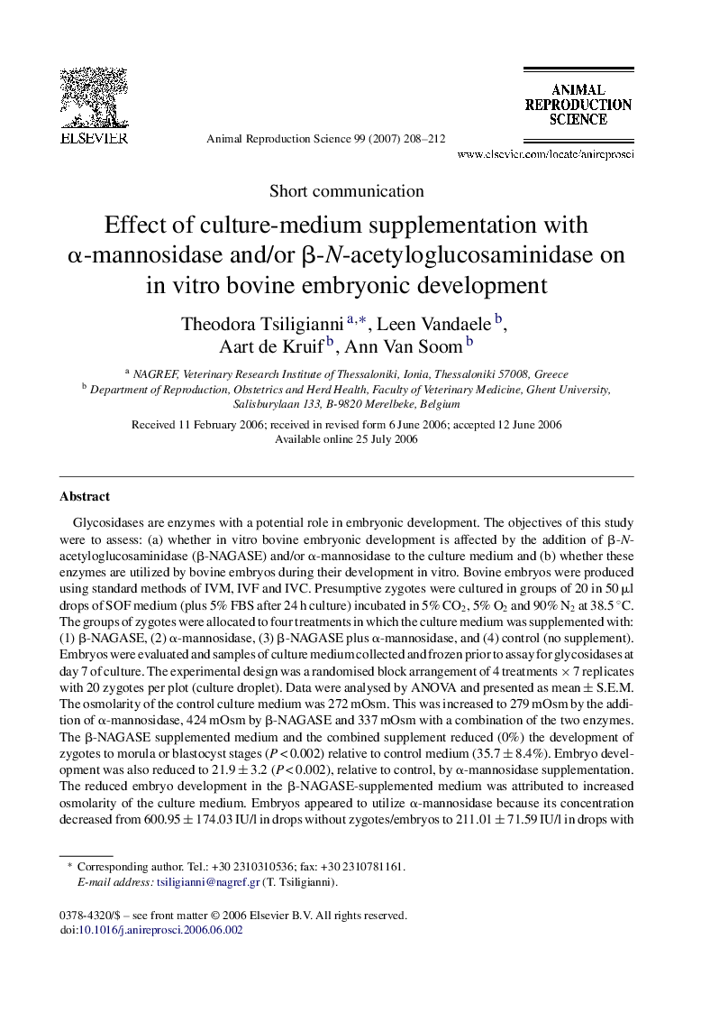 Effect of culture-medium supplementation with Î±-mannosidase and/or Î²-N-acetyloglucosaminidase on in vitro bovine embryonic development