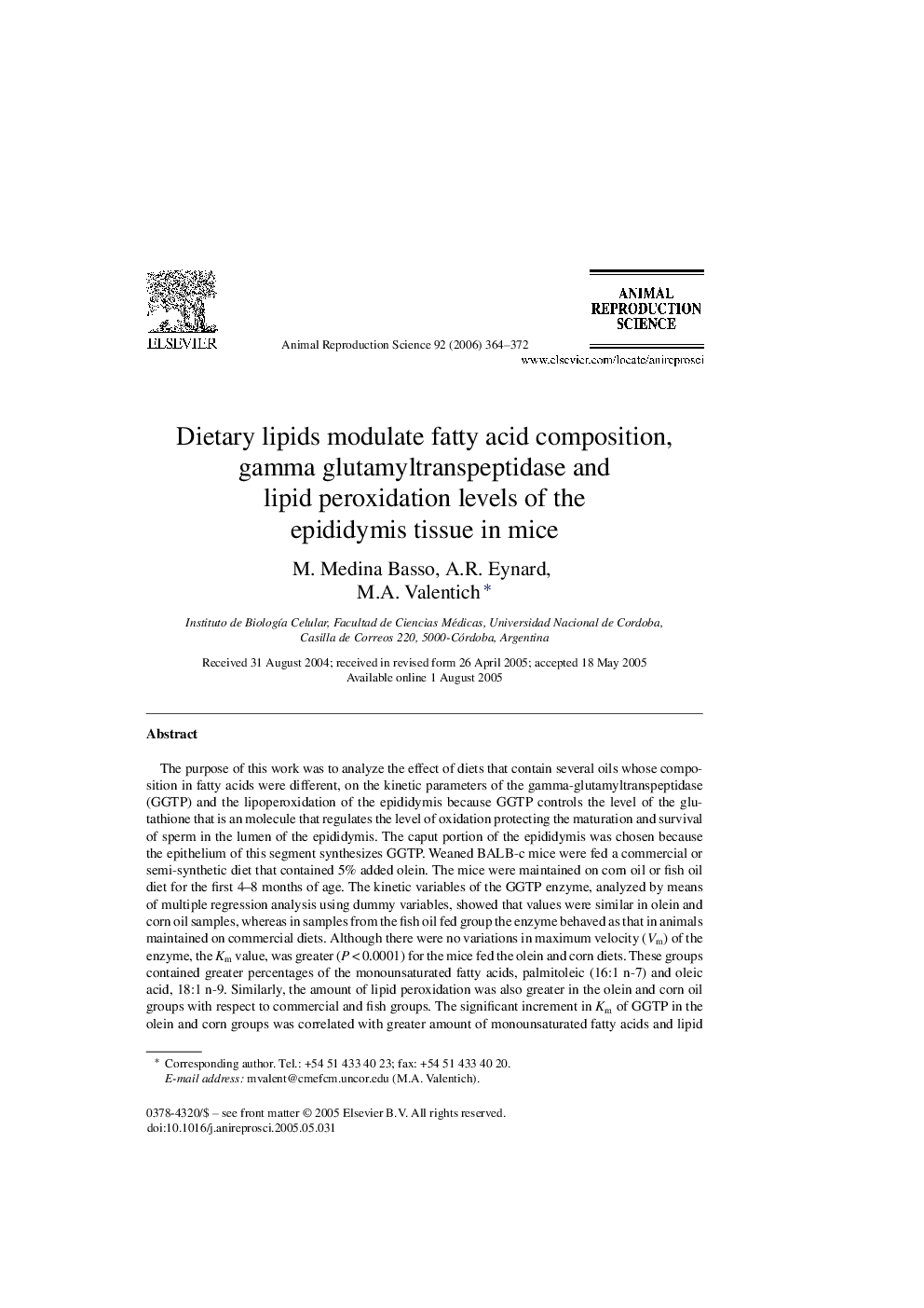 Dietary lipids modulate fatty acid composition, gamma glutamyltranspeptidase and lipid peroxidation levels of the epididymis tissue in mice