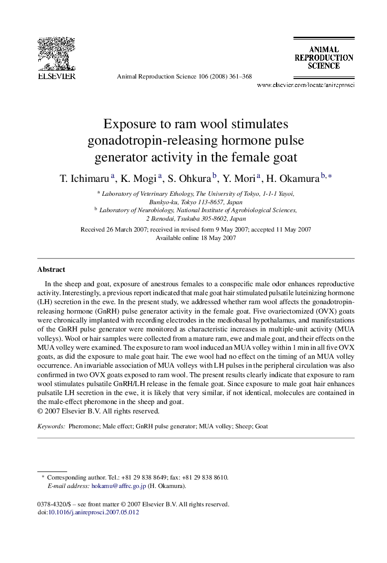 Exposure to ram wool stimulates gonadotropin-releasing hormone pulse generator activity in the female goat