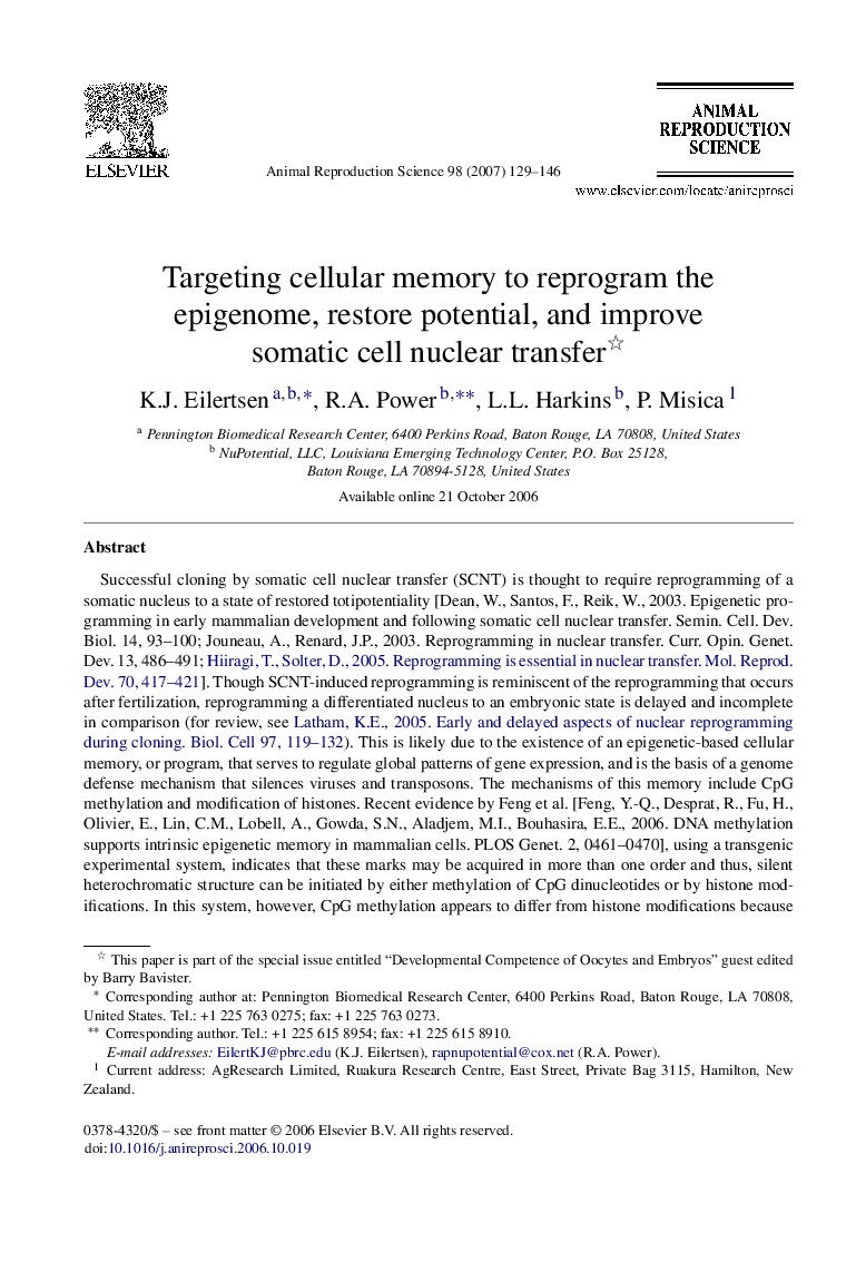 Targeting cellular memory to reprogram the epigenome, restore potential, and improve somatic cell nuclear transfer 