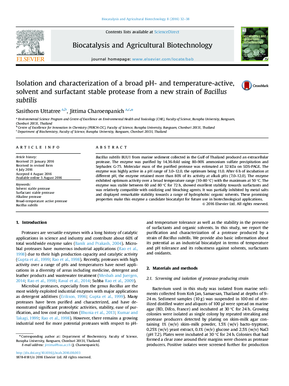 Isolation and characterization of a broad pH- and temperature-active, solvent and surfactant stable protease from a new strain of Bacillus subtilis