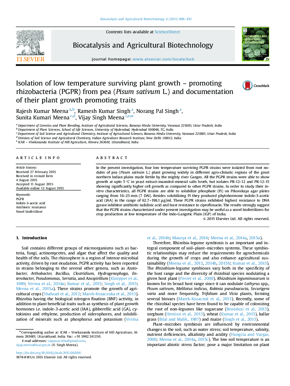 Isolation of low temperature surviving plant growth – promoting rhizobacteria (PGPR) from pea (Pisum sativum L.) and documentation of their plant growth promoting traits