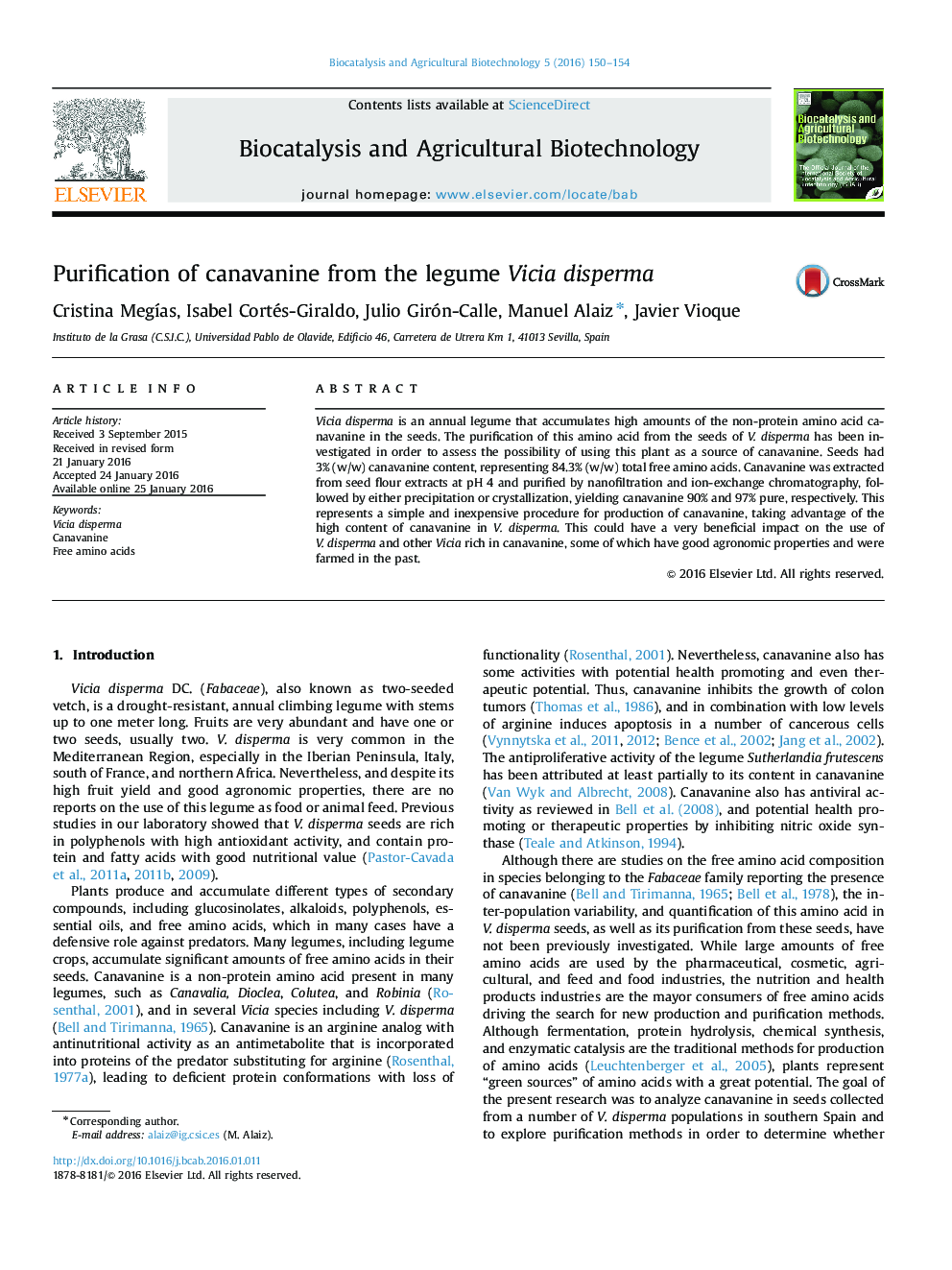 Purification of canavanine from the legume Vicia disperma