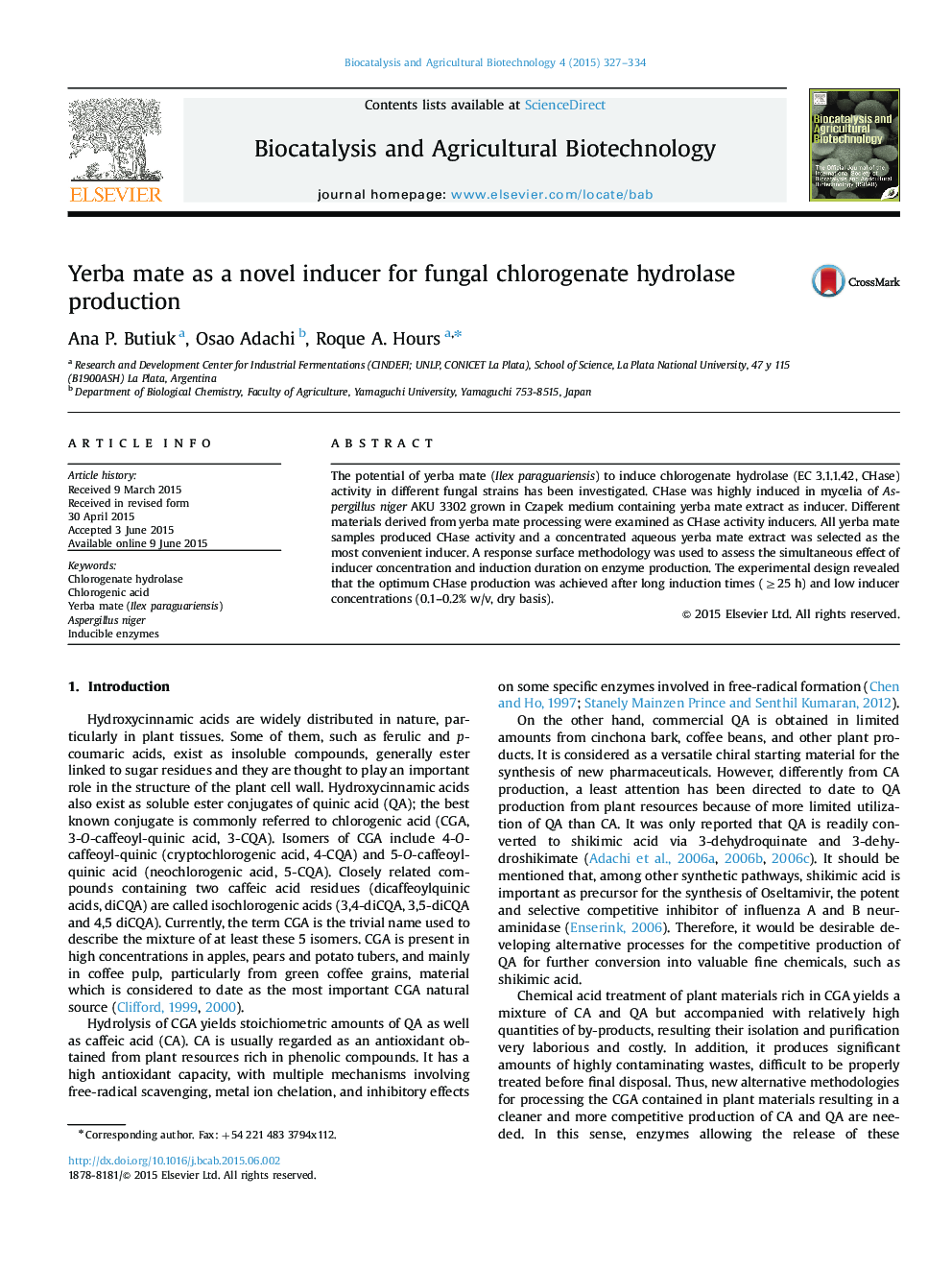 Yerba mate as a novel inducer for fungal chlorogenate hydrolase production