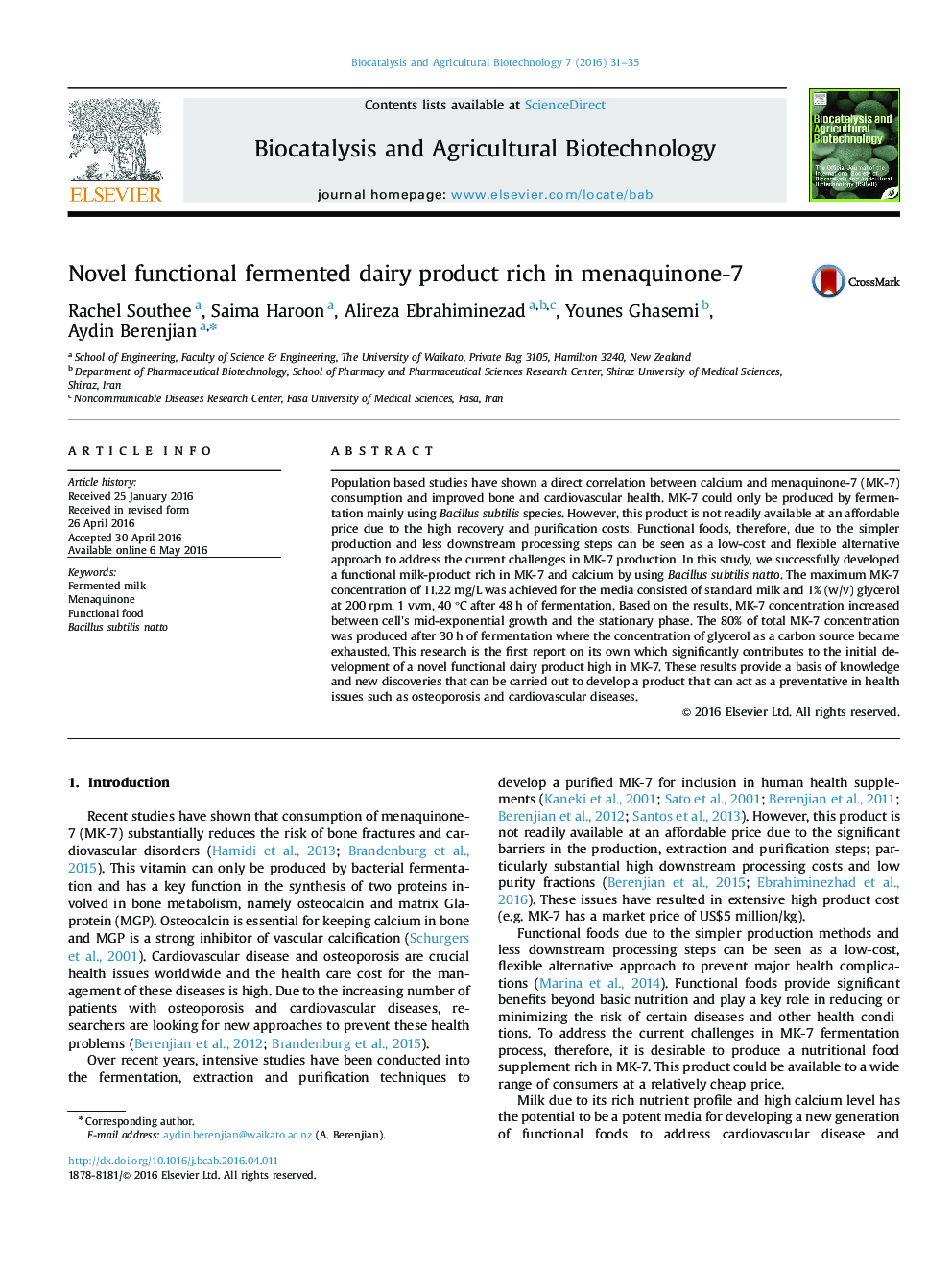 Novel functional fermented dairy product rich in menaquinone-7