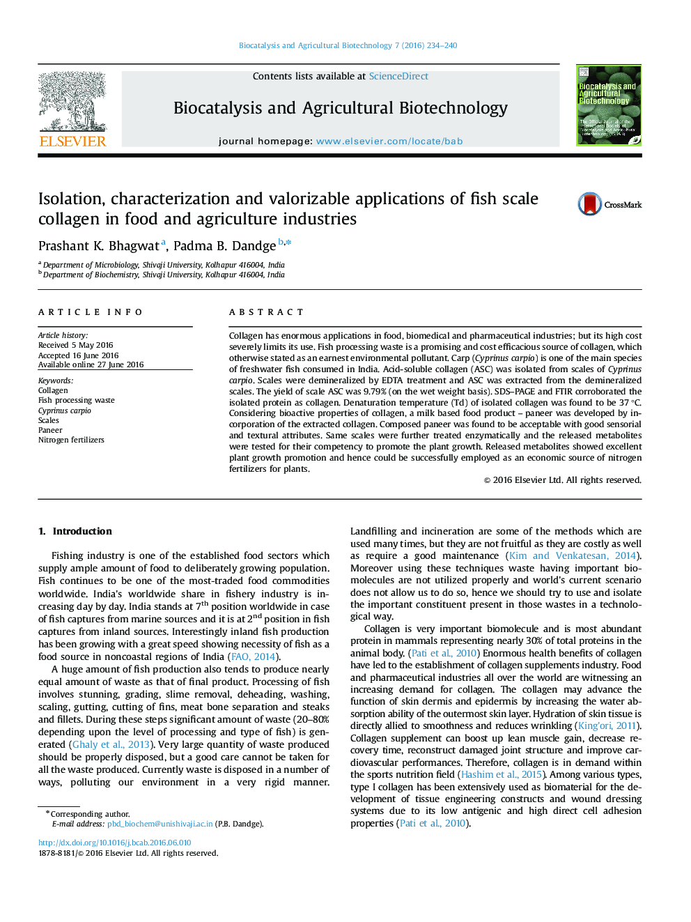 Isolation, characterization and valorizable applications of fish scale collagen in food and agriculture industries