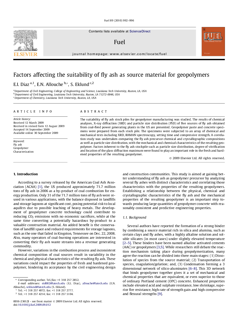 Factors affecting the suitability of fly ash as source material for geopolymers