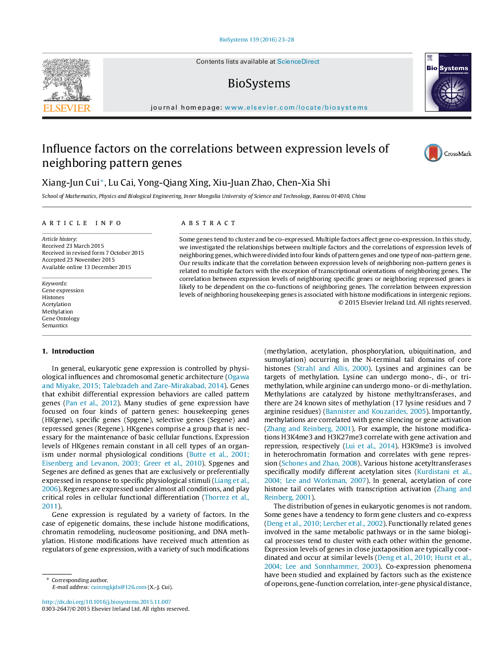 Influence factors on the correlations between expression levels of neighboring pattern genes