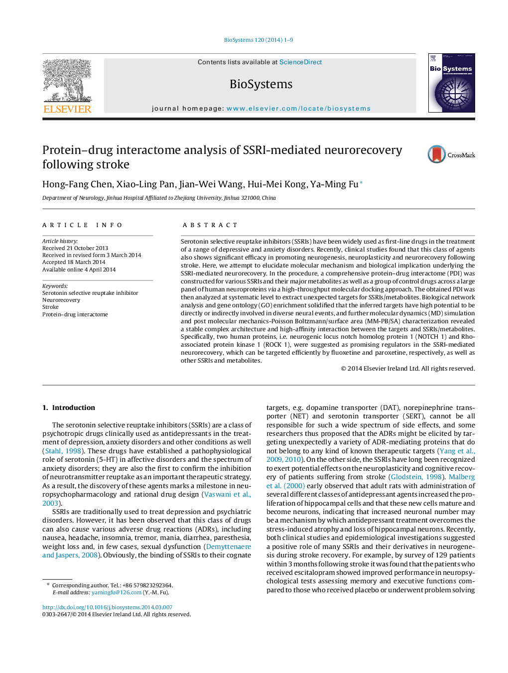 Protein–drug interactome analysis of SSRI-mediated neurorecovery following stroke