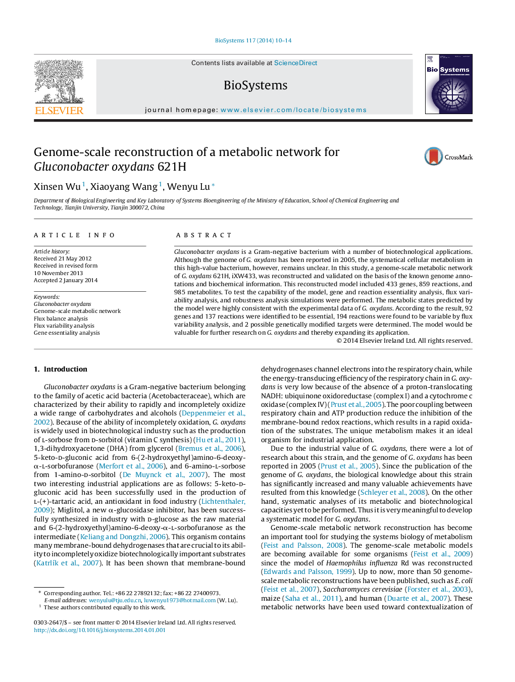 Genome-scale reconstruction of a metabolic network for Gluconobacter oxydans 621H