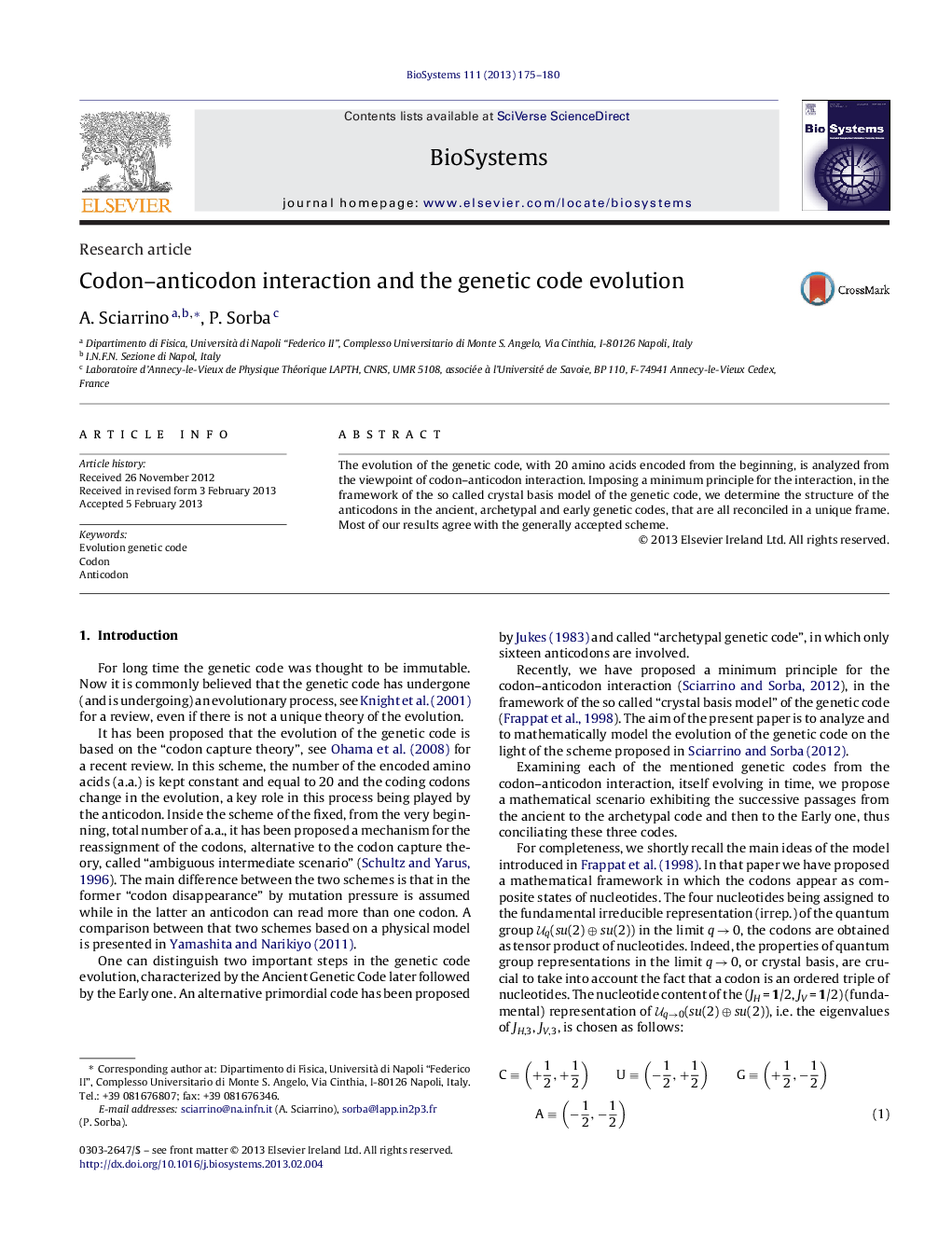 Codon–anticodon interaction and the genetic code evolution