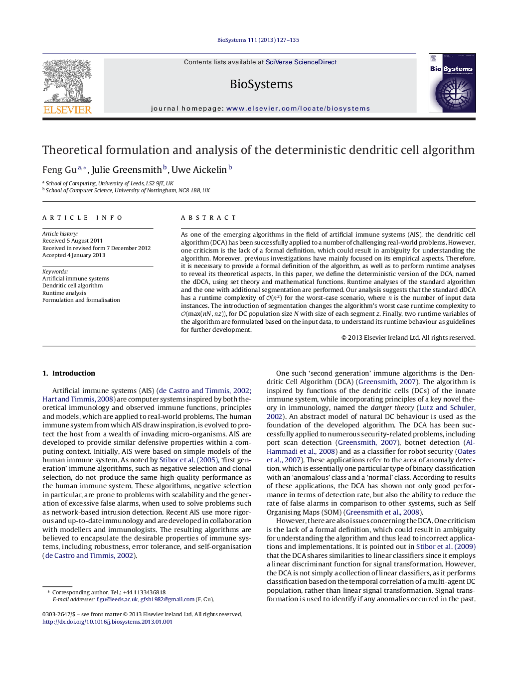 Theoretical formulation and analysis of the deterministic dendritic cell algorithm