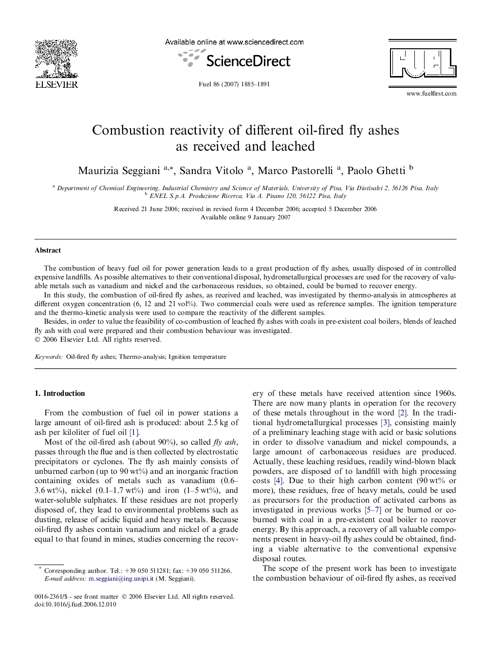 Combustion reactivity of different oil-fired fly ashes as received and leached