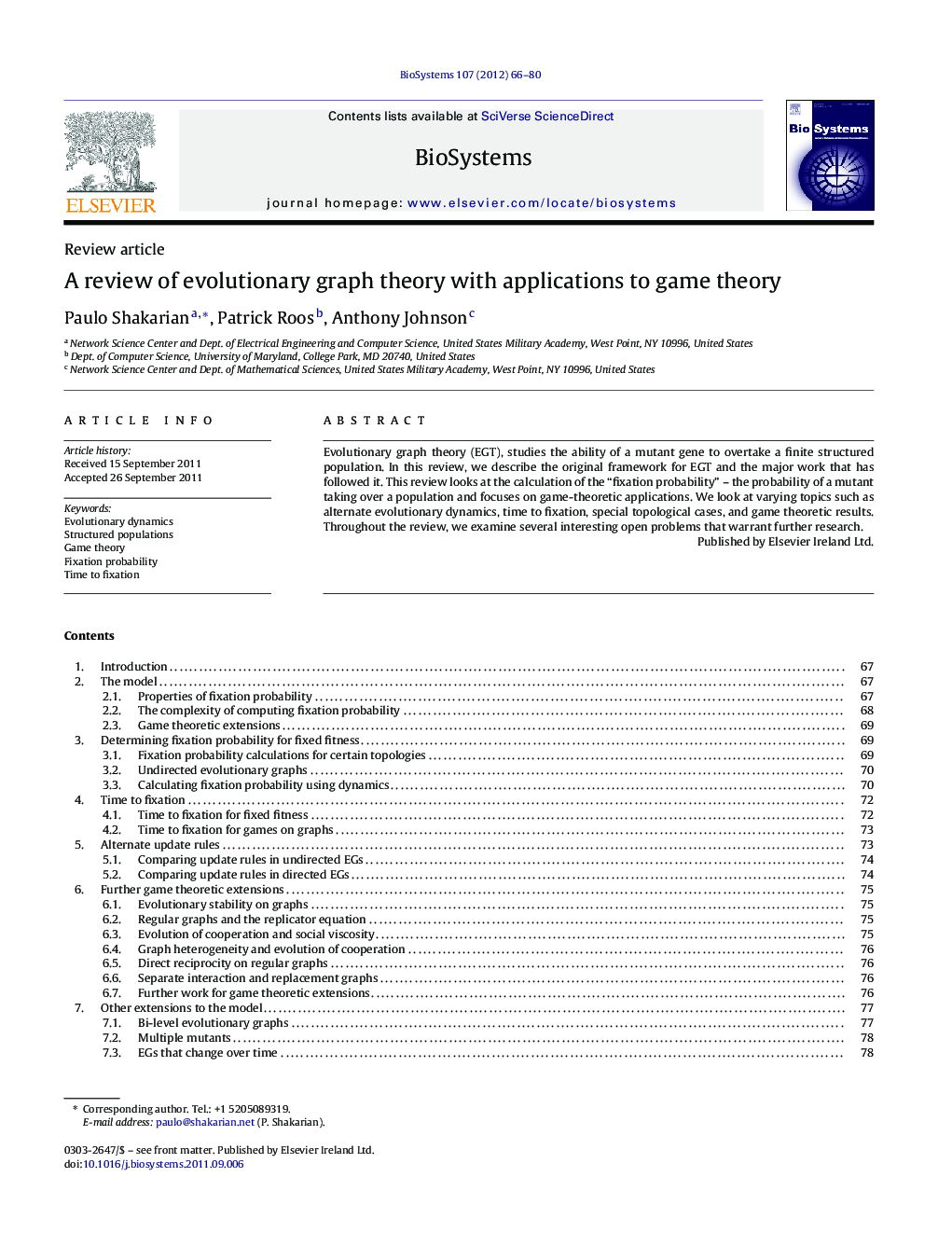 عکس صفحه اول مقاله: A review of evolutionary graph theory with applications to game theory A review of evolutionary graph theory with applications to game theory