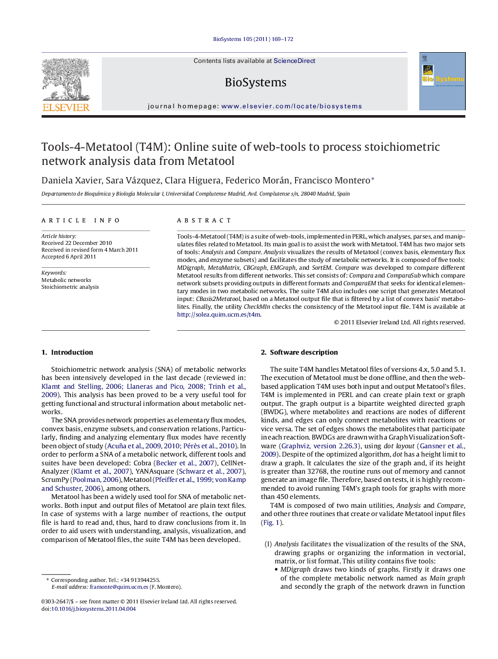 Tools-4-Metatool (T4M): Online suite of web-tools to process stoichiometric network analysis data from Metatool