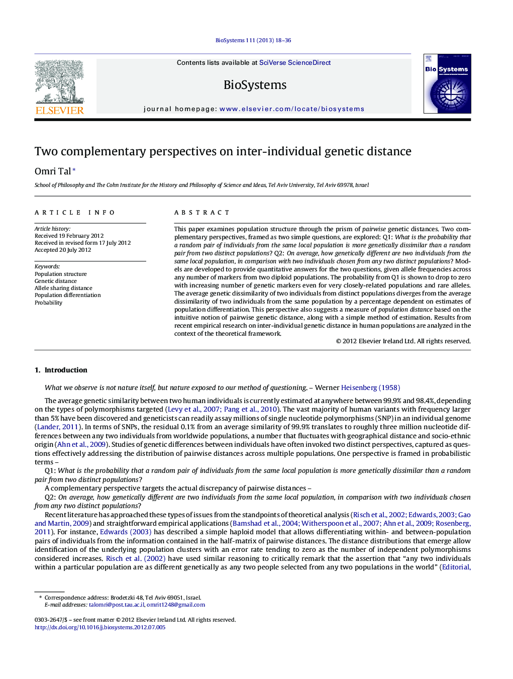 Two complementary perspectives on inter-individual genetic distance