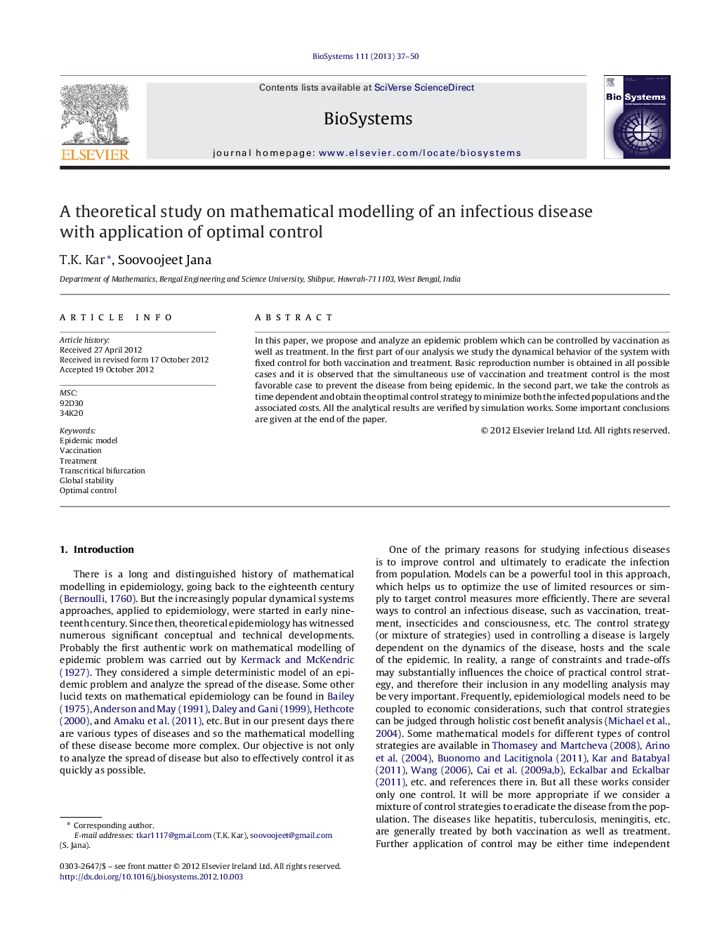 A theoretical study on mathematical modelling of an infectious disease with application of optimal control