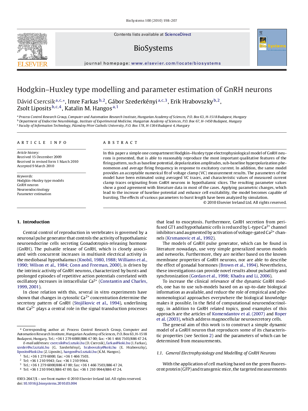 Hodgkin–Huxley type modelling and parameter estimation of GnRH neurons