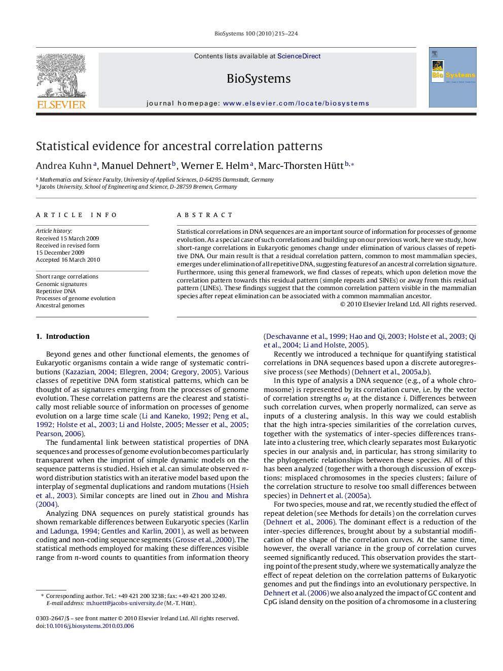 Statistical evidence for ancestral correlation patterns