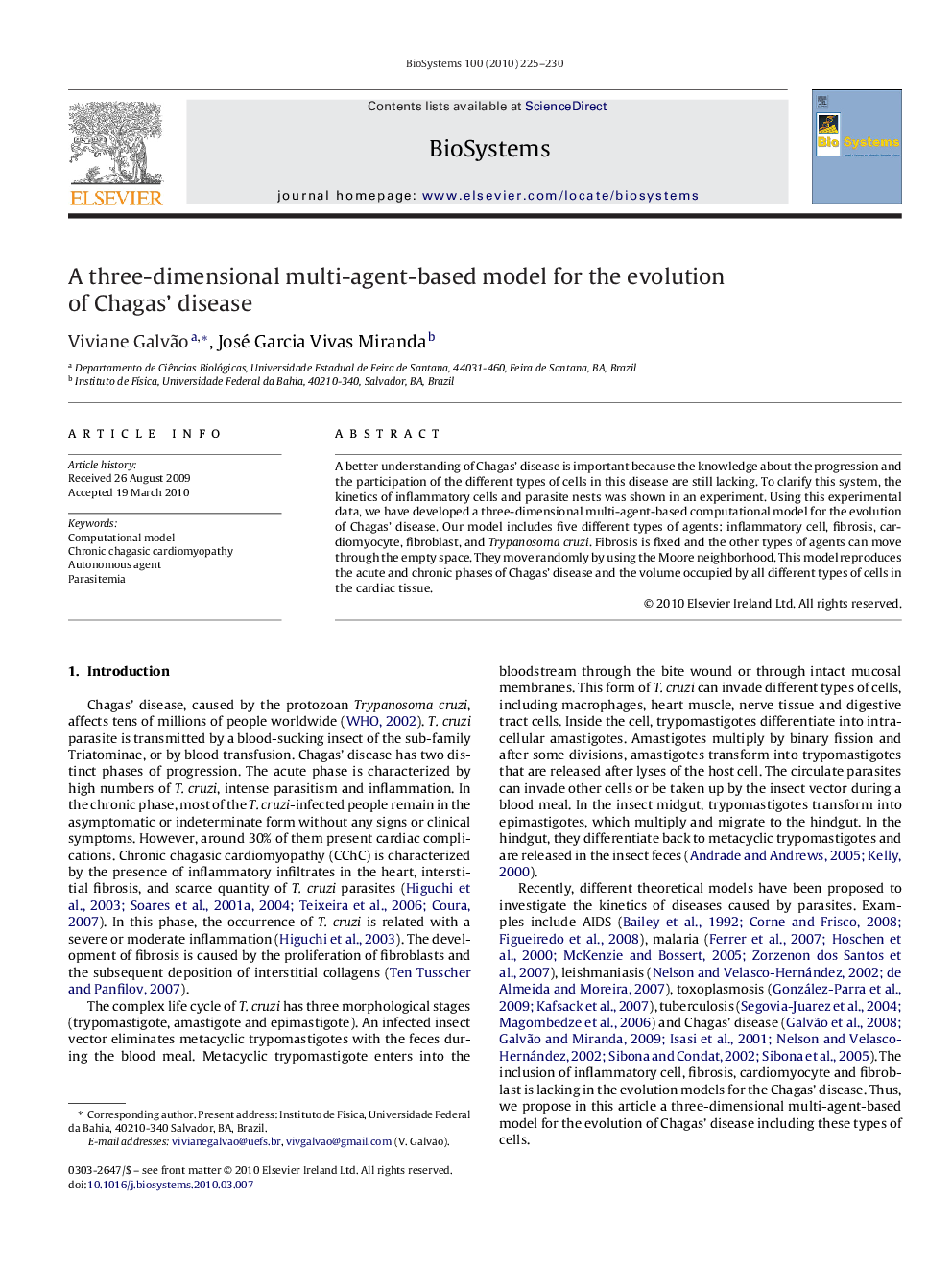 A three-dimensional multi-agent-based model for the evolution of Chagas’ disease