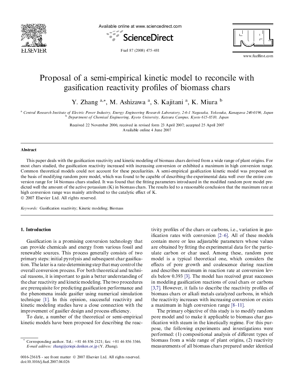 Proposal of a semi-empirical kinetic model to reconcile with gasification reactivity profiles of biomass chars