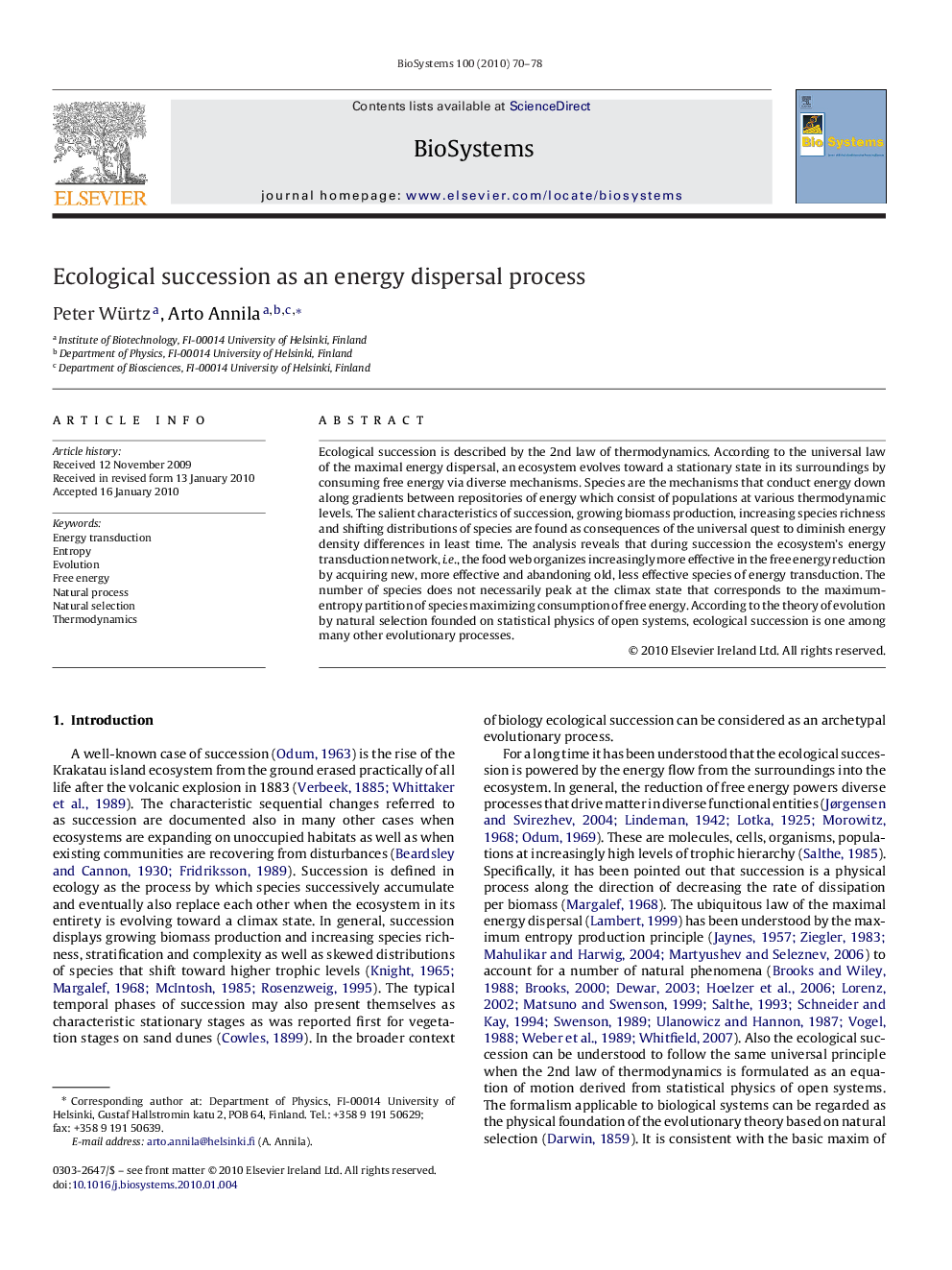 Ecological succession as an energy dispersal process