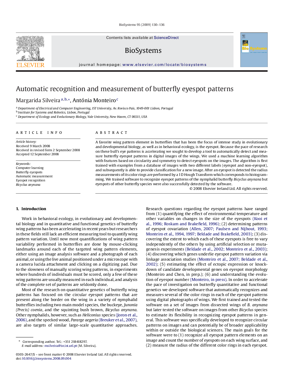 Automatic recognition and measurement of butterfly eyespot patterns