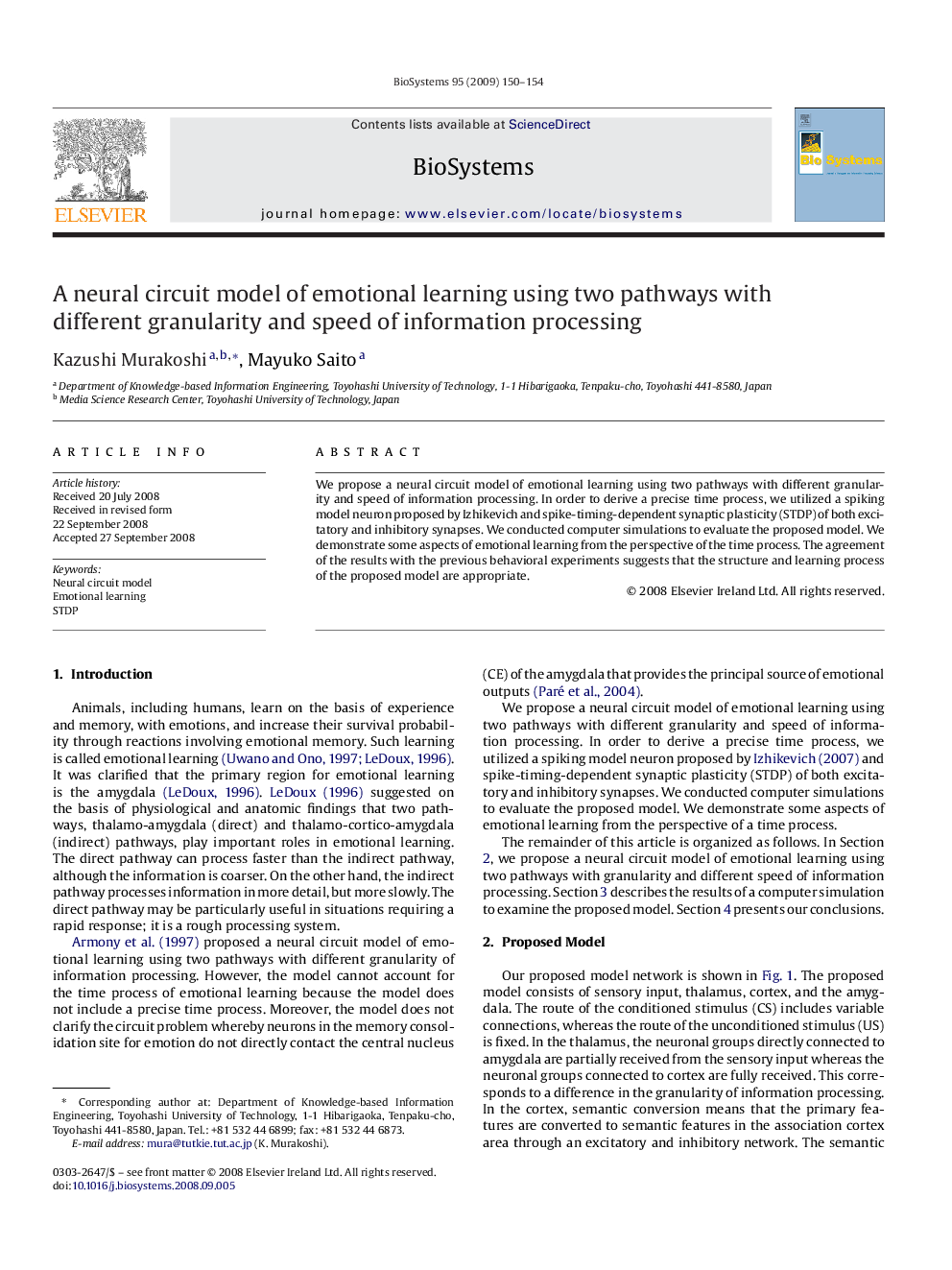 A neural circuit model of emotional learning using two pathways with different granularity and speed of information processing