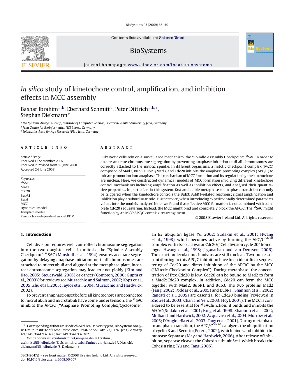 In silico study of kinetochore control, amplification, and inhibition effects in MCC assembly