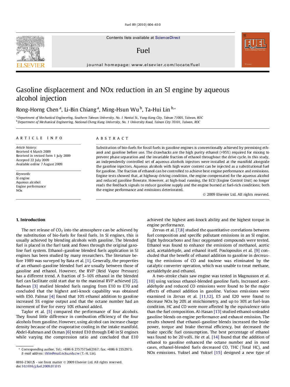 Gasoline displacement and NOx reduction in an SI engine by aqueous alcohol injection