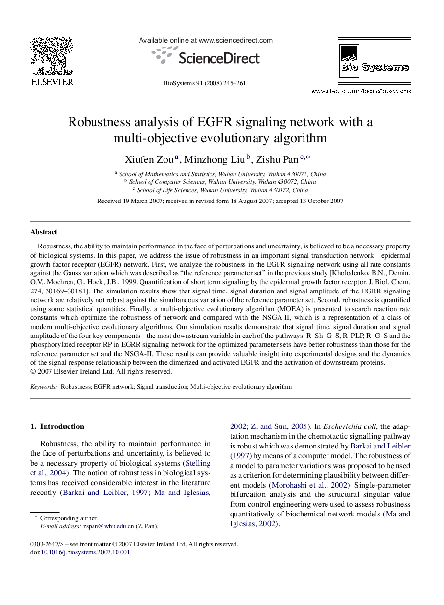 Robustness analysis of EGFR signaling network with a multi-objective evolutionary algorithm