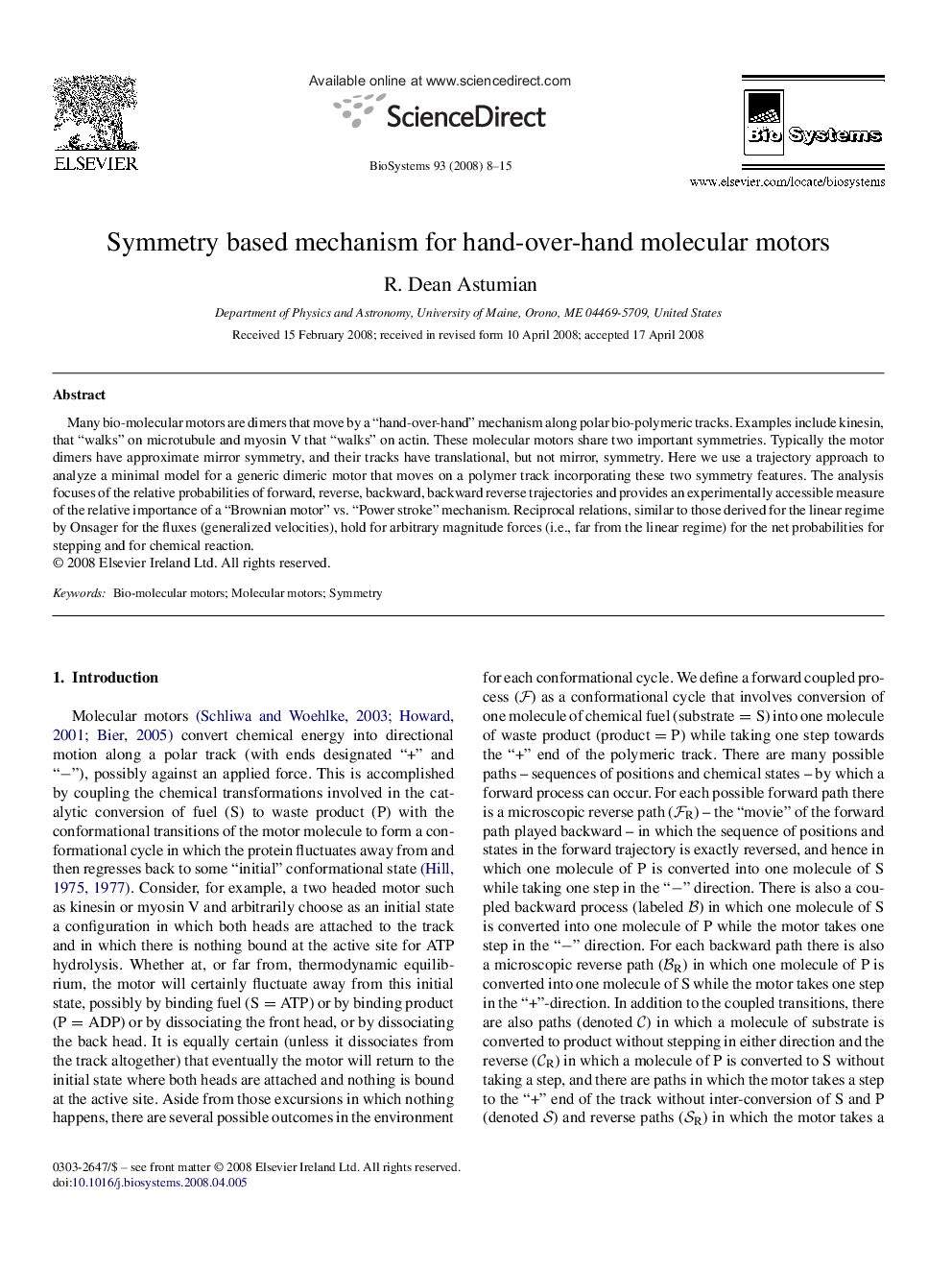 Symmetry based mechanism for hand-over-hand molecular motors