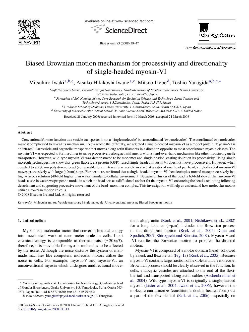 Biased Brownian motion mechanism for processivity and directionality of single-headed myosin-VI