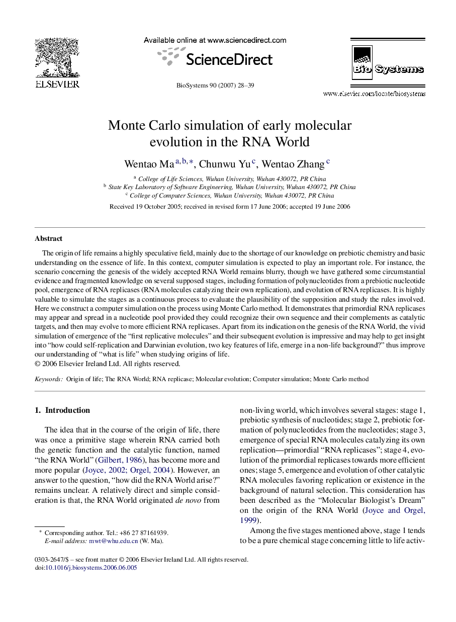 Monte Carlo simulation of early molecular evolution in the RNA World