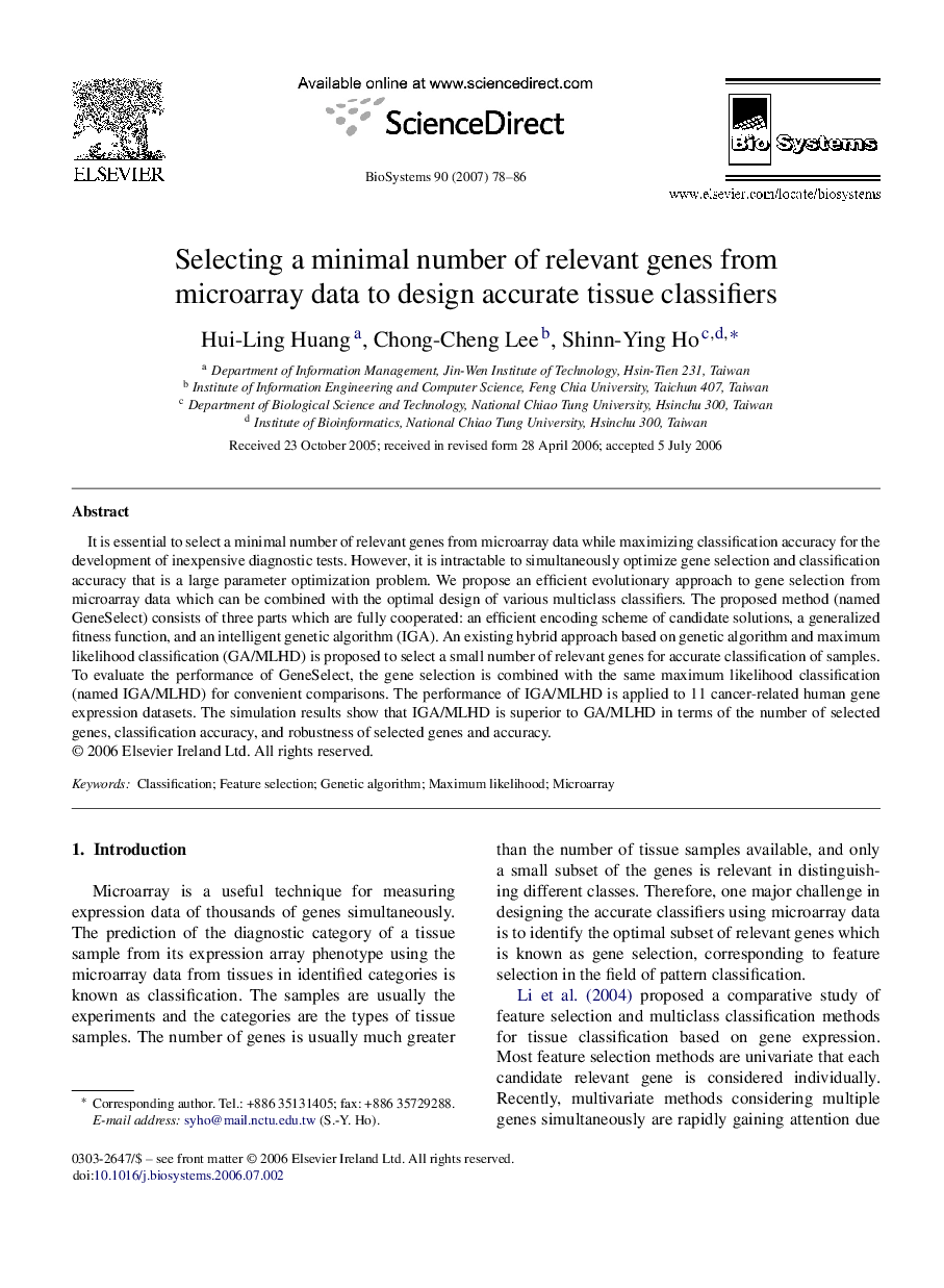 Selecting a minimal number of relevant genes from microarray data to design accurate tissue classifiers