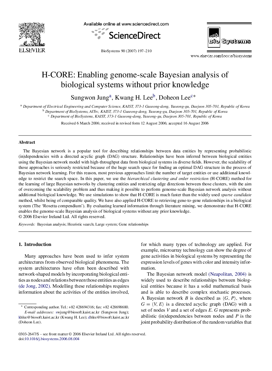 H-CORE: Enabling genome-scale Bayesian analysis of biological systems without prior knowledge