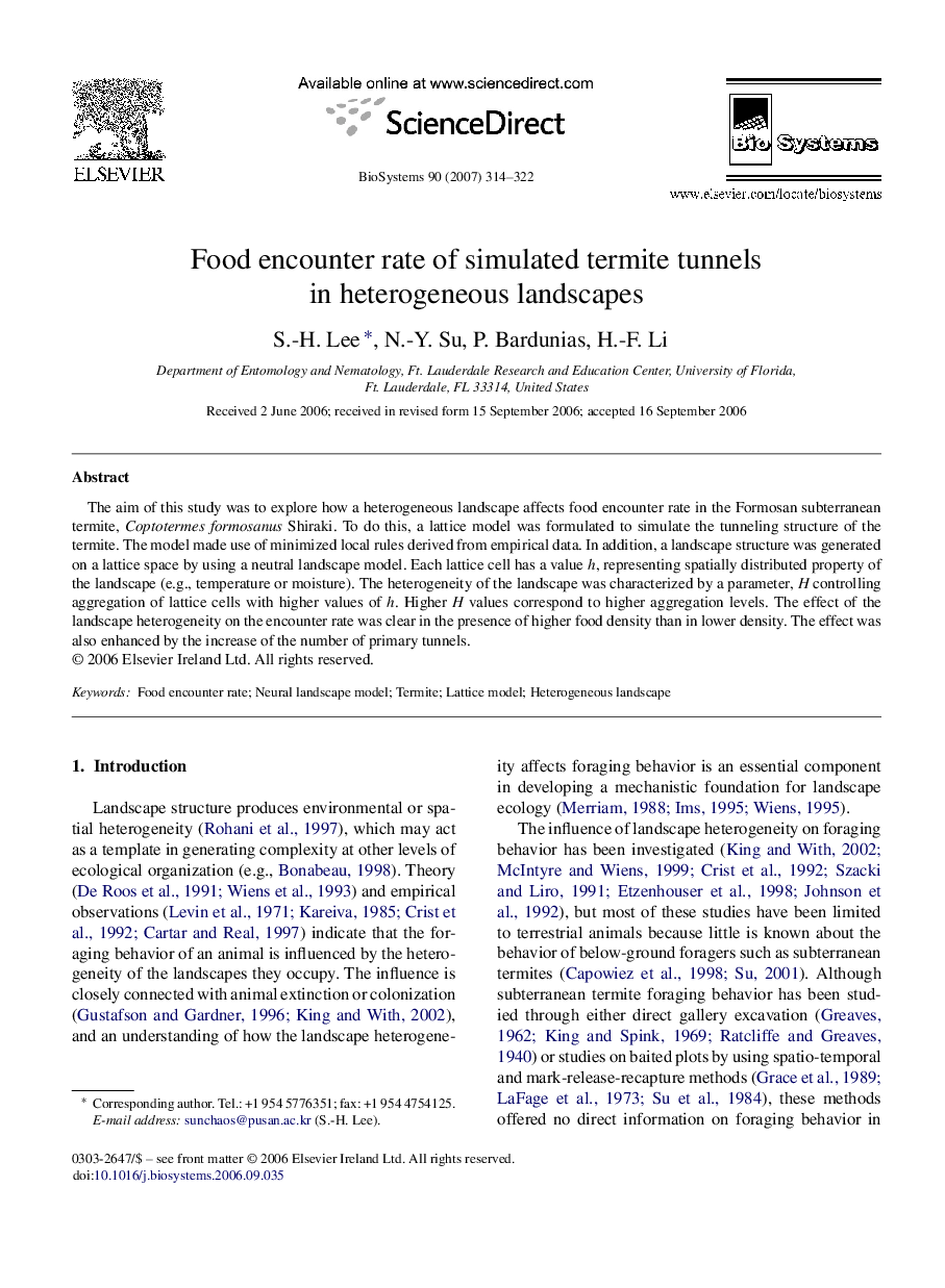 Food encounter rate of simulated termite tunnels in heterogeneous landscapes