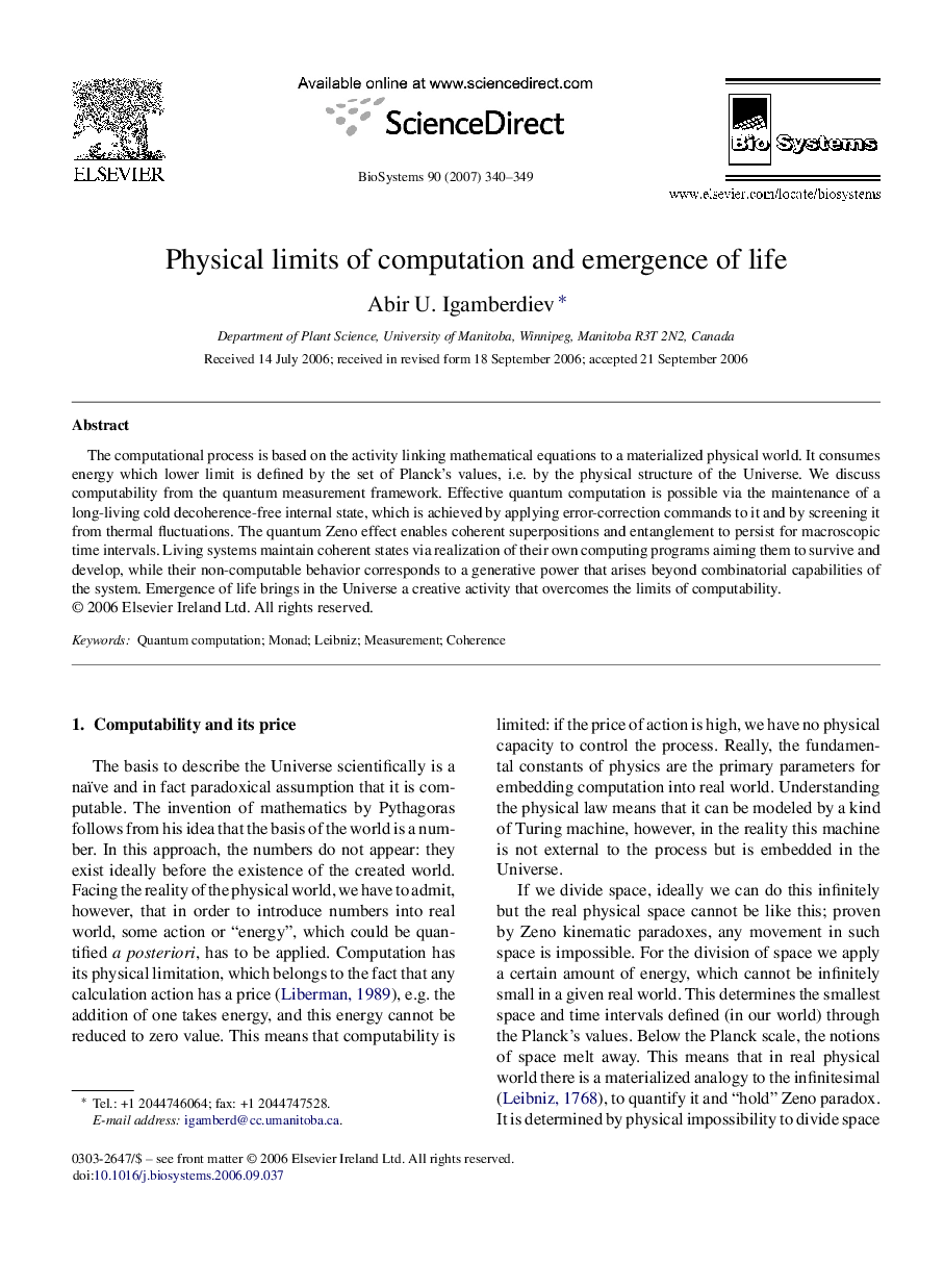 Physical limits of computation and emergence of life