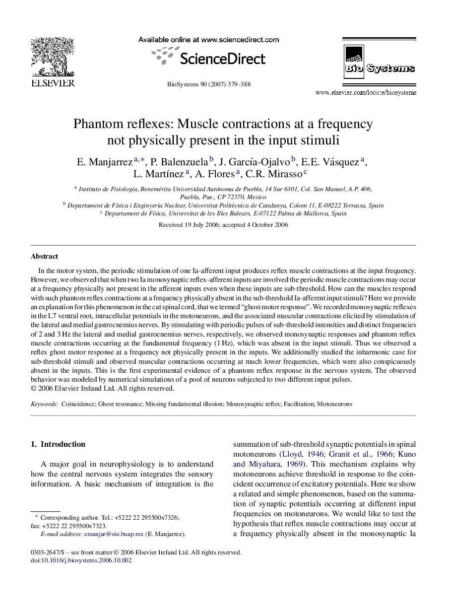 Phantom reflexes: Muscle contractions at a frequency not physically present in the input stimuli