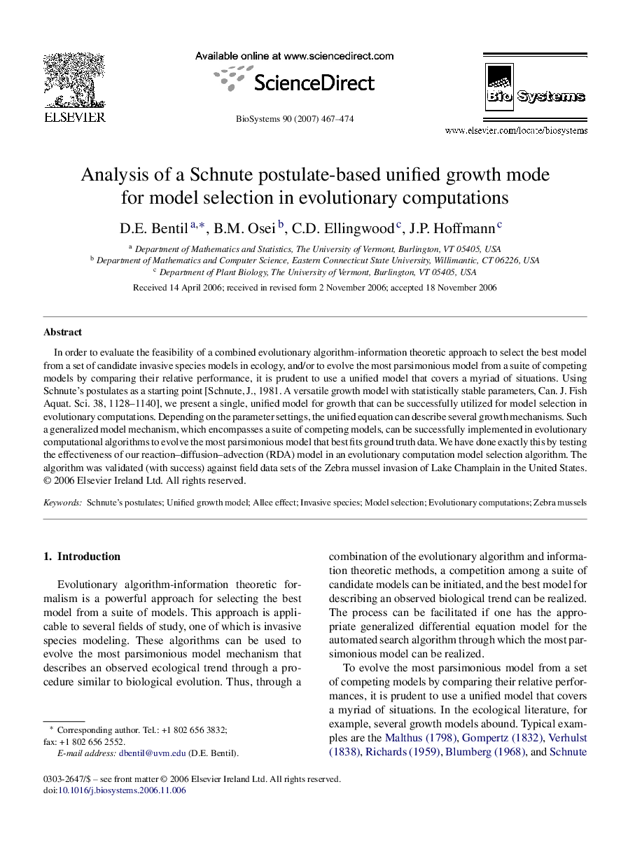 Analysis of a Schnute postulate-based unified growth model for model selection in evolutionary computations