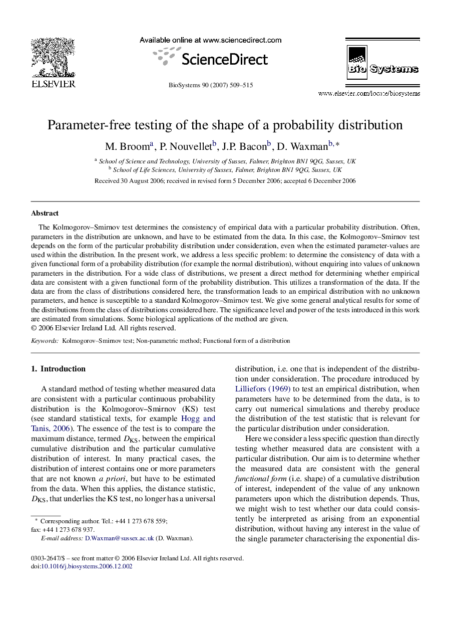 Parameter-free testing of the shape of a probability distribution